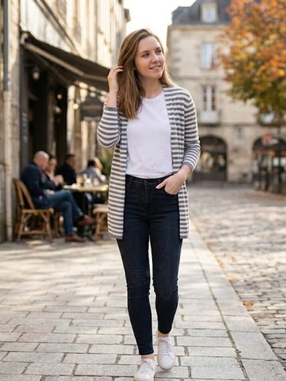 Banana Republic Gray & White Striped Open Front Cardigan Sweater Size S
